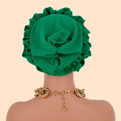Ruffled Turban Cap Women's Head Wraps Soft Comfortable Headscarf Bonnet Lady Soild Color Headgear