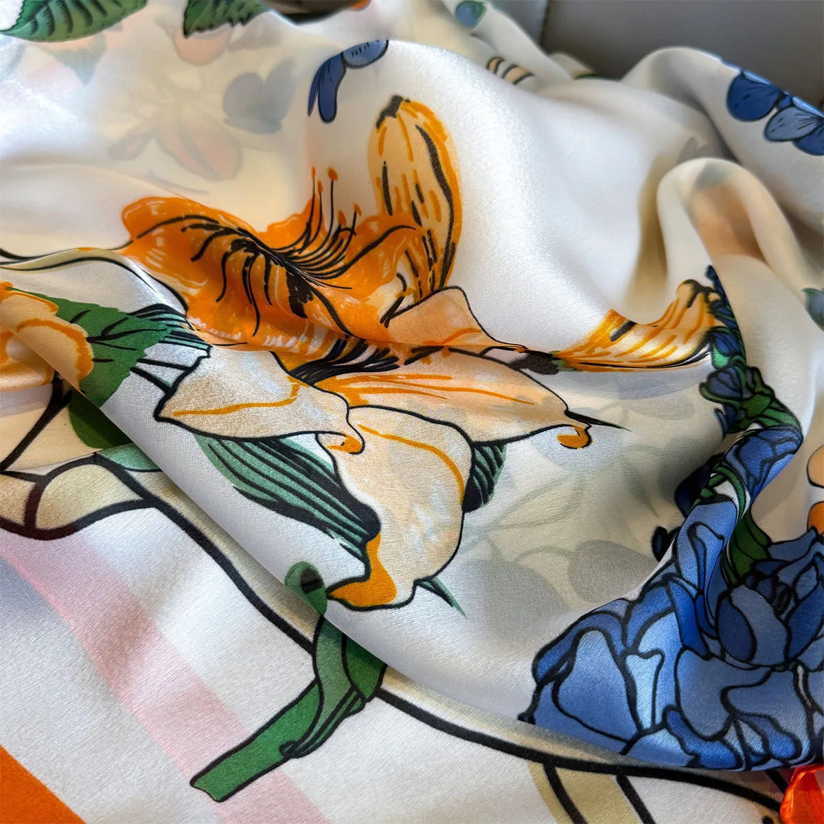 180*90cm Large Silk Satin Scarf Women Fashion Printed Scarf Spring And Summer Styles New Shawl Wrap Female Hand 2025 NEW