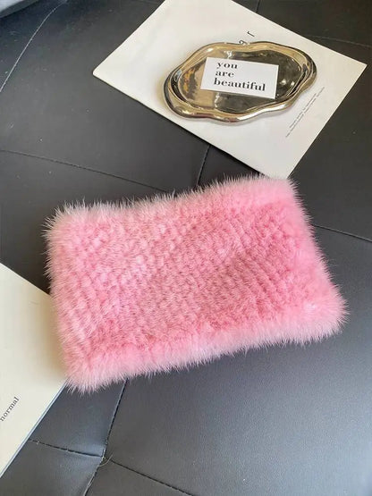 Mink Fur Scarf Fashion Neck Warmer For Women Warm Double-Sided Knitted Elastic Fur Headband Thick Warm Lady Fur Ring scarves