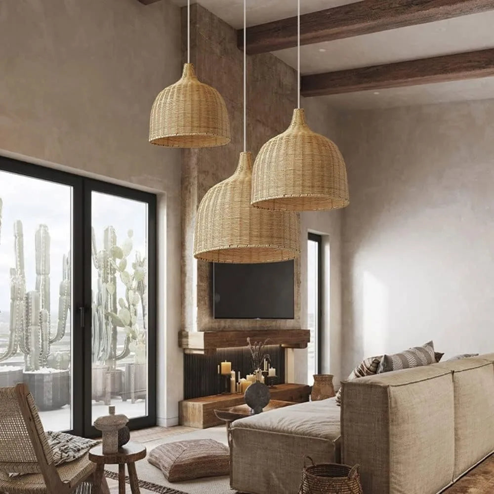 JOYINLED 26/30/35/45cm Natural Bamboo Handmade Pendant Lights Boho Rustic Ceiling Pendant Lamp Farmhouse Southeast Asian E26 E27