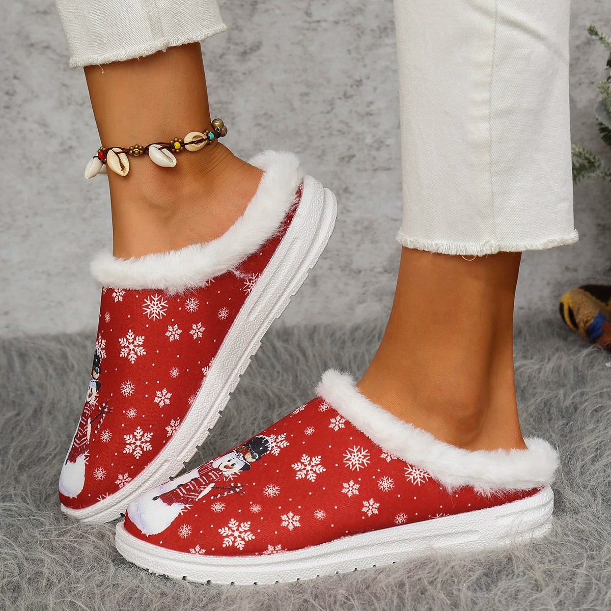 Slippers Women New Christmas Canvas Shoes Flat Warm Imitation Fur Loafers Women Luxury Shoes Women Plus Size Shoes Luxury