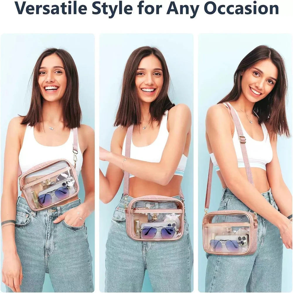 Ladies Jelly Square Shoulder Messenger Bag Transparent PVC Crossbody Bag Waterproof Cosmetic Bag Female Travel Phone Purse