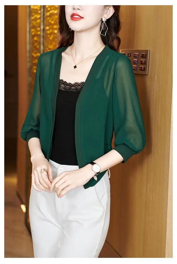 Chic Spring Summer Women Cardigan Sunscreen Chiffon Coat Shirt Vintage Thin Tops Short Jackets Design Shawl New