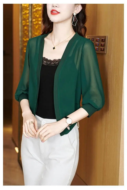 Chic Spring Summer Women Cardigan Sunscreen Chiffon Coat Shirt Vintage Thin Tops Short Jackets Design Shawl New