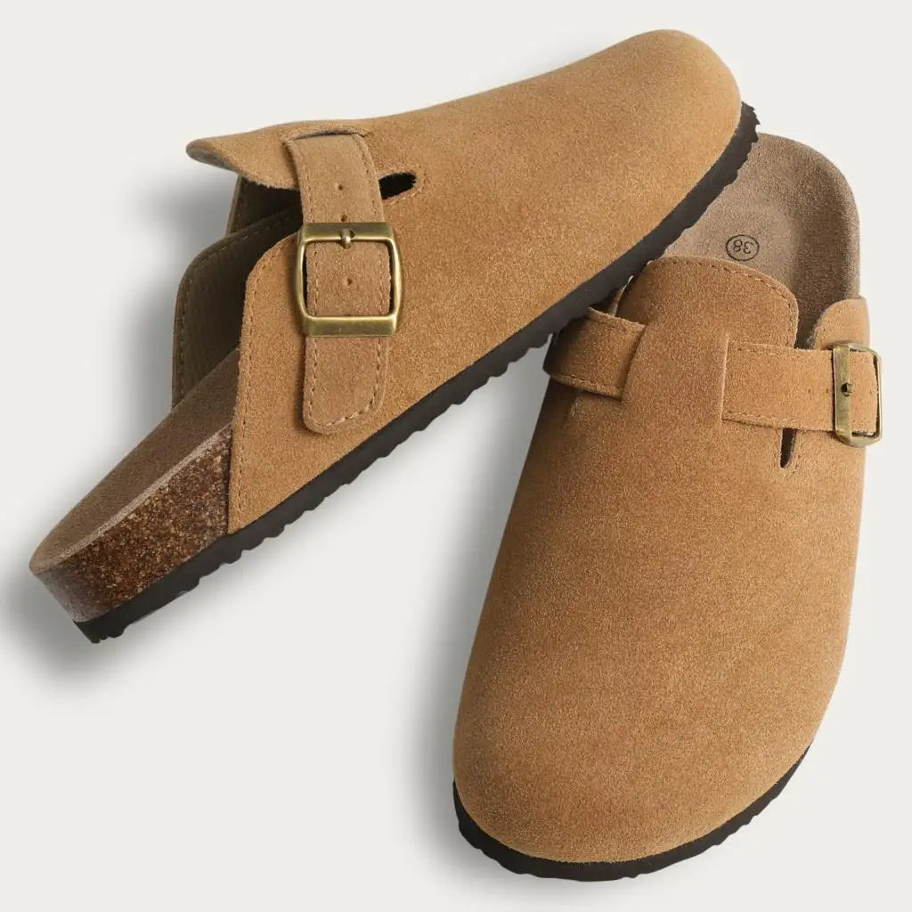 Evshine Men's Cow Suede Clogs with Arch Support Leather Mules Comfort Fashion Potato Shoe Women Cork Footbed Genuine Suede Clogs