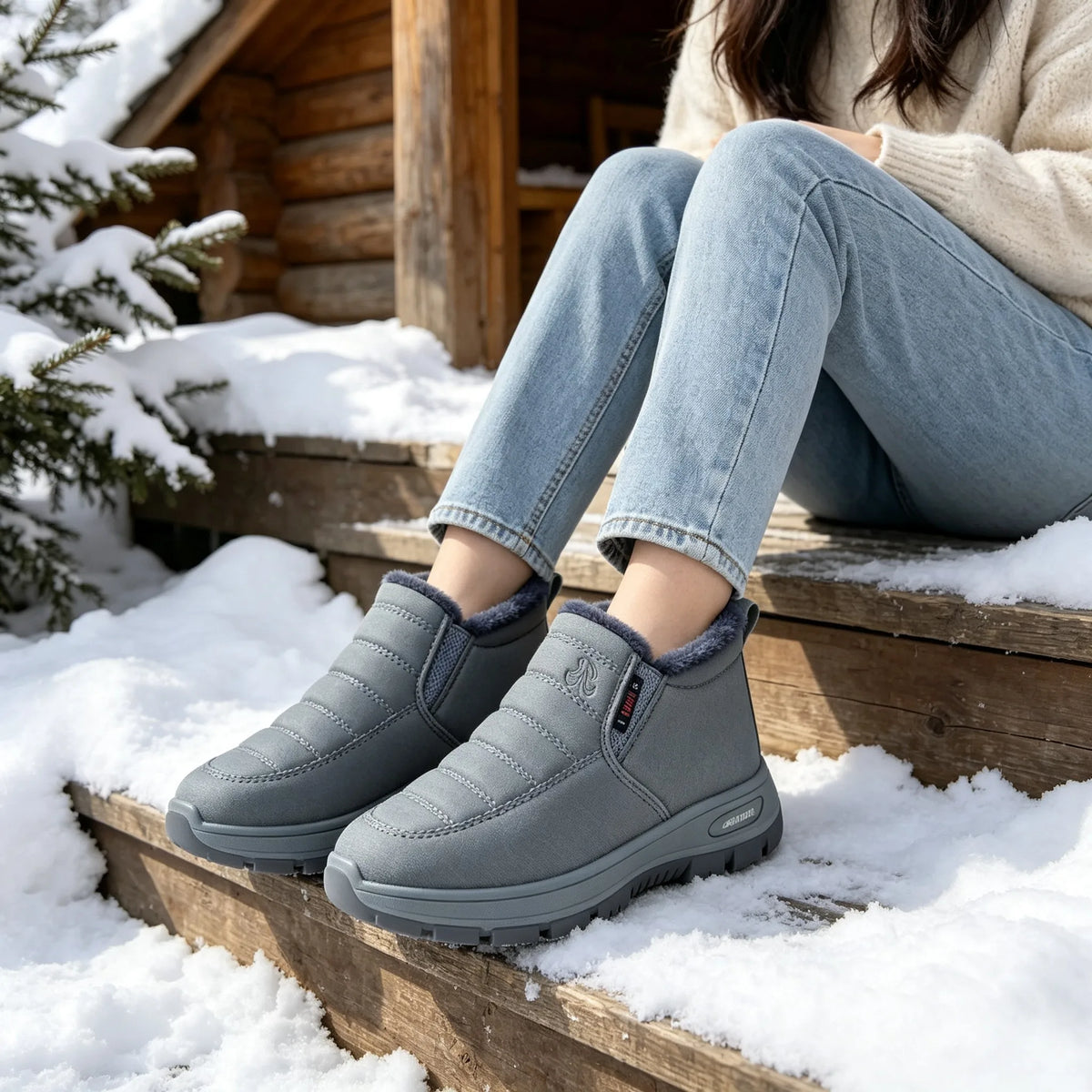 Women's Slip‑On Winter Snow Boots, Fuzzy Fleece Lined Warm Ankle Booties, Water‑Resistant Quilted Upper, Non‑Slip Thick Rubber Sole Cozy Winter Shoes, Easy On Off Casual Cold‑Weather Footwear for Moms Seniors Outdoor