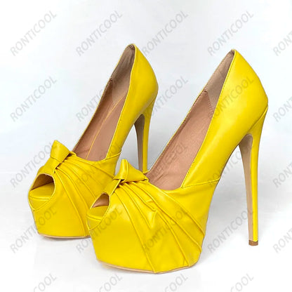 Ronticool New Fashion Women Platform Pumps Stiletto Heels Peep Toe Gorgeous Gold Party Shoes US Plus Size 5-20
