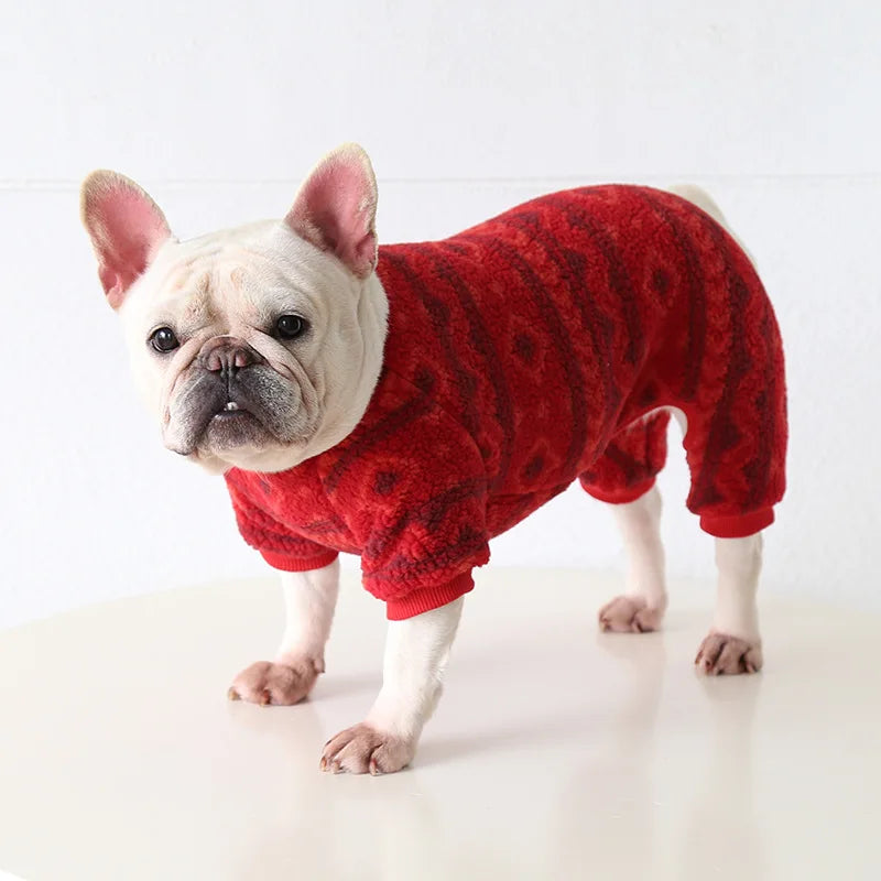 Multi Colors Winter Thick Furry Dog Clothing 4 Legged Fat Dog French Bull Sweatshirts Full Cover Pet Puppy Jumpsuit