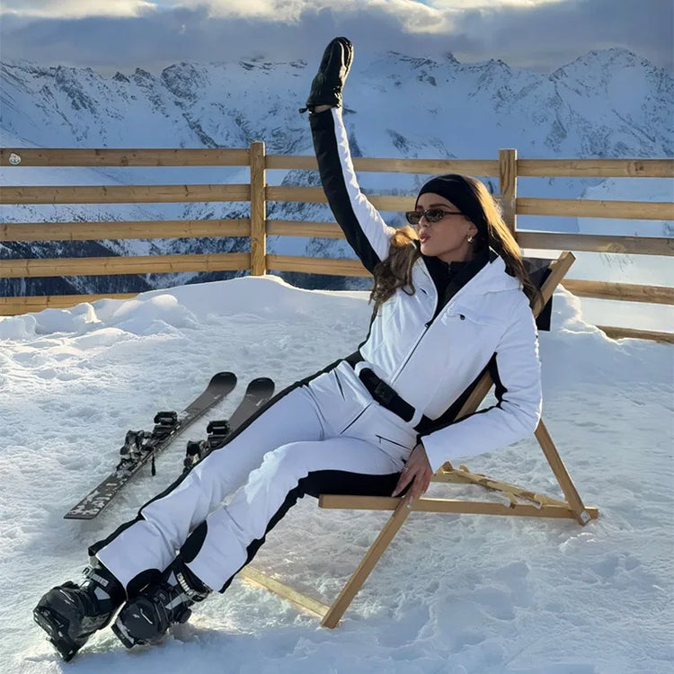 Casual Solid Ski Hoodie Jumpsuits Women Street Full Sleeve Closed Waist Slim Warm Belt Suits Female 2026 Fashion Snow Lady Suit