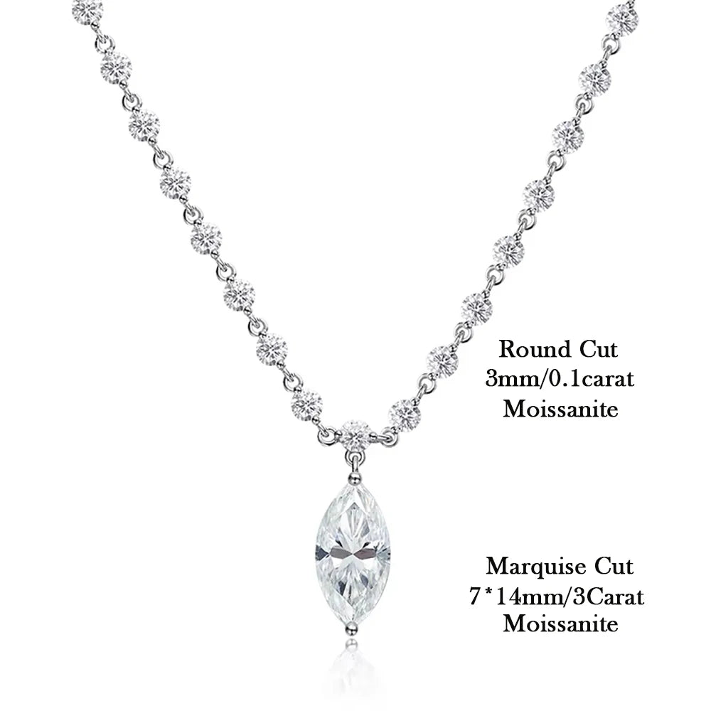 3MM Round Bubble Waterdrop Moissanite Diamond Tennis Neclace with 3ct Waterdrop Pendant NeckChain for Women 925 Silver Jewelry