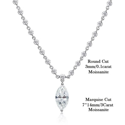 3MM Round Bubble Waterdrop Moissanite Diamond Tennis Neclace with 3ct Waterdrop Pendant NeckChain for Women 925 Silver Jewelry