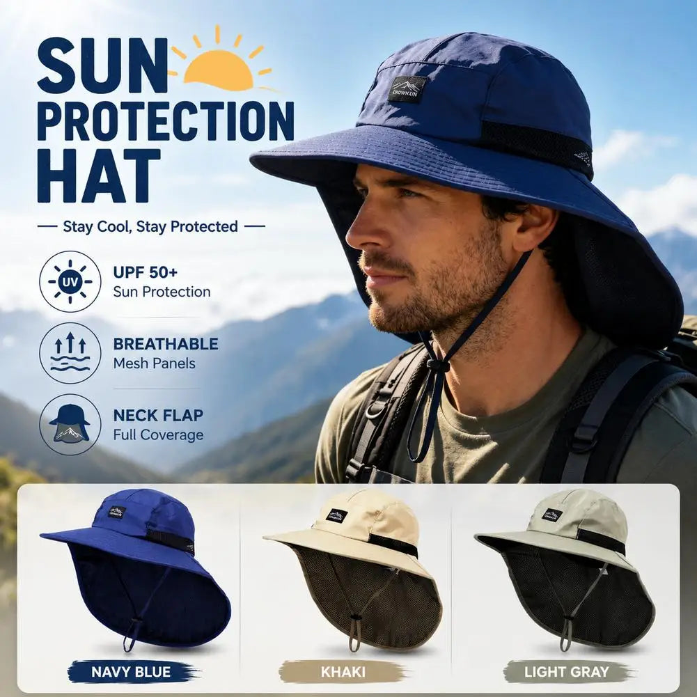 Summer UV Protection Sun Hats Outdoor Hunting Fishing Cap For Men Women Hiking Camping Visor Bucket Hat Neck Flap Fisherman Hat