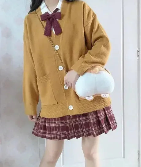 Japan School Sweater Spring Autumn V-neck Cotton Knitted Sweater College Style JK Uniform Cardigan 4 Color Student Girls Cosplay