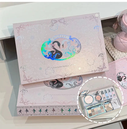 NICEKEY Makeup Kit Include 4 Matte Lipgloss,1 Face Blusher,1 Pressed Powder,1 Eyesshadow Palette,1 Contour Palette With Necklace