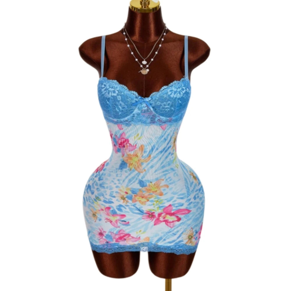 HLJ&GG Sexy Polka Dot Print Lace Splicing Bodycon One Piece Rompers Women Spaghetti Strap Sleeveless Backless Jumpsuits Street