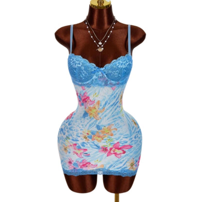 HLJ&GG Sexy Polka Dot Print Lace Splicing Bodycon One Piece Rompers Women Spaghetti Strap Sleeveless Backless Jumpsuits Street