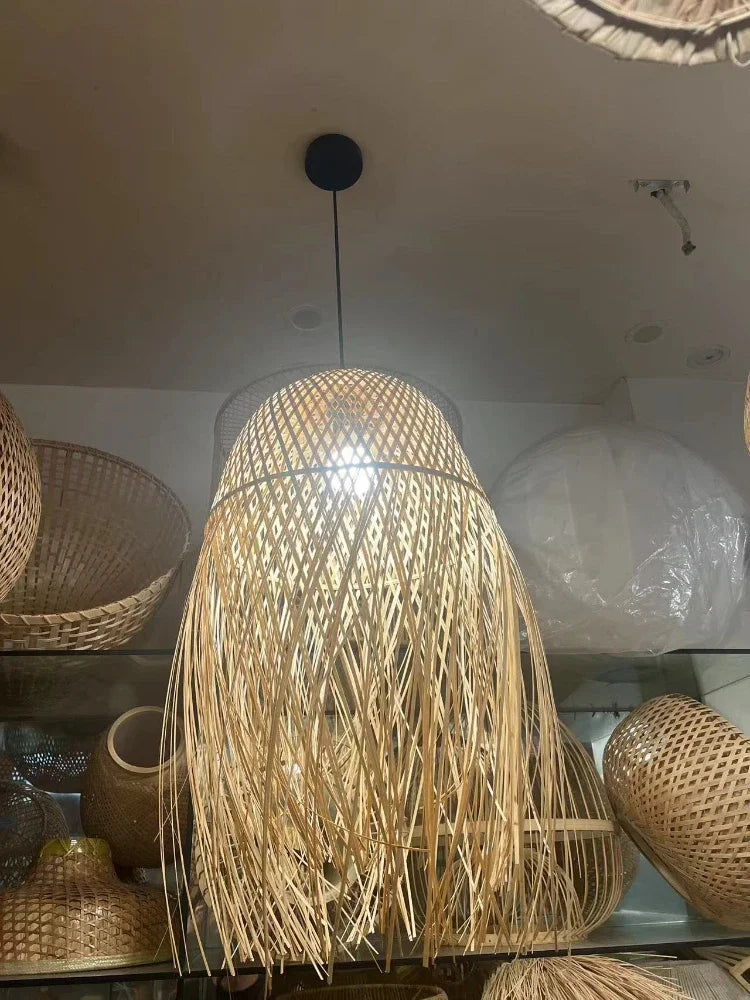Chinese Bamboo  Hanging Chandelier Creative Lamps for Home Dining Table Room Pendant Led Lights Fixture Loft Style Decoration