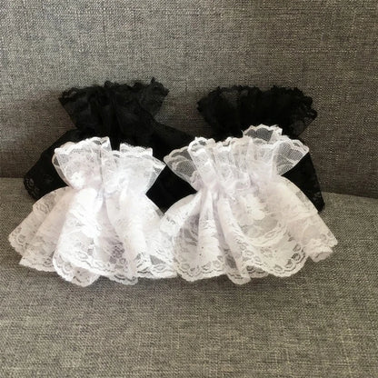 Lolita Short Hand Sleeve Gloves Steampunk Lolita Hand Sleeve Wrist Cuffs Ruffled Floral Lace Elastic Bracelet Clothing Accessory