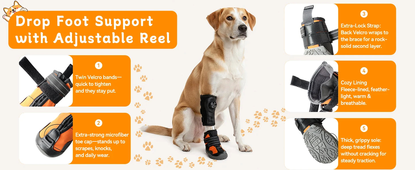 No KnucklingCorrective Dog Shoe,Drop Foot Support with Adjustable Reel, Paw Leg Brace Support - Lift Toes for Arthritis,Mobility