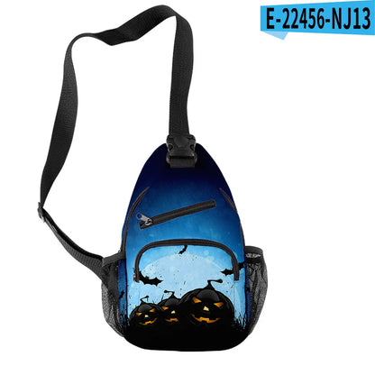 Fashion Youthful Halloween Skeleton Boys/Girls 3D Printed Chest Bags Oxford Waterproof Sports Crossbody Travel Bag Shoulder Bags