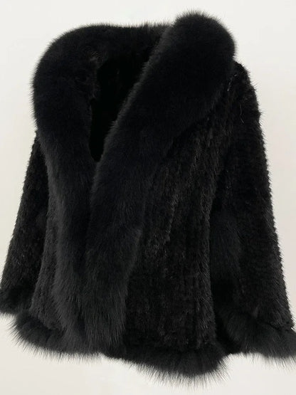 OFTBUY Autumn Winter Shawl Fashion Knitted Genuine Mink Fur Jacket Real Mink Fur Coat Women Cape Scarf Natural Fox Fur Cloak
