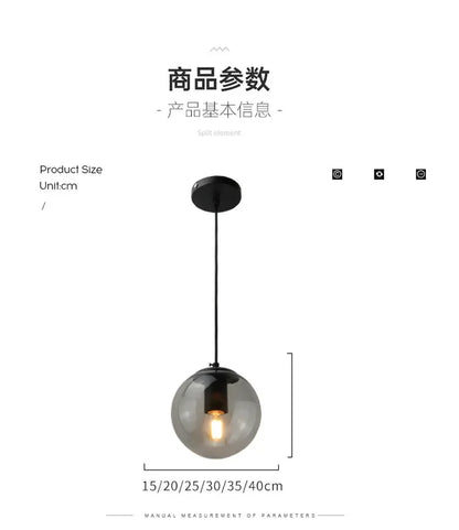 Modern Simple Glass Chandelier Bar Counter Restaurant Gold Hanging Lights Silver Metal Amber Ashtray Ball Glass Suspension Lamp