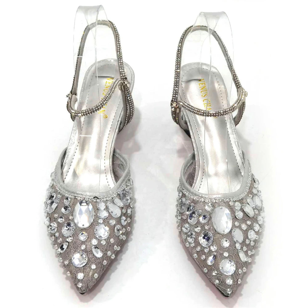 2023 New Italian Design Noble Dual-Purpose Three-Dimensional Bag And Ladies Heel Shoes Shiny Material For Nigeria Wedding Party