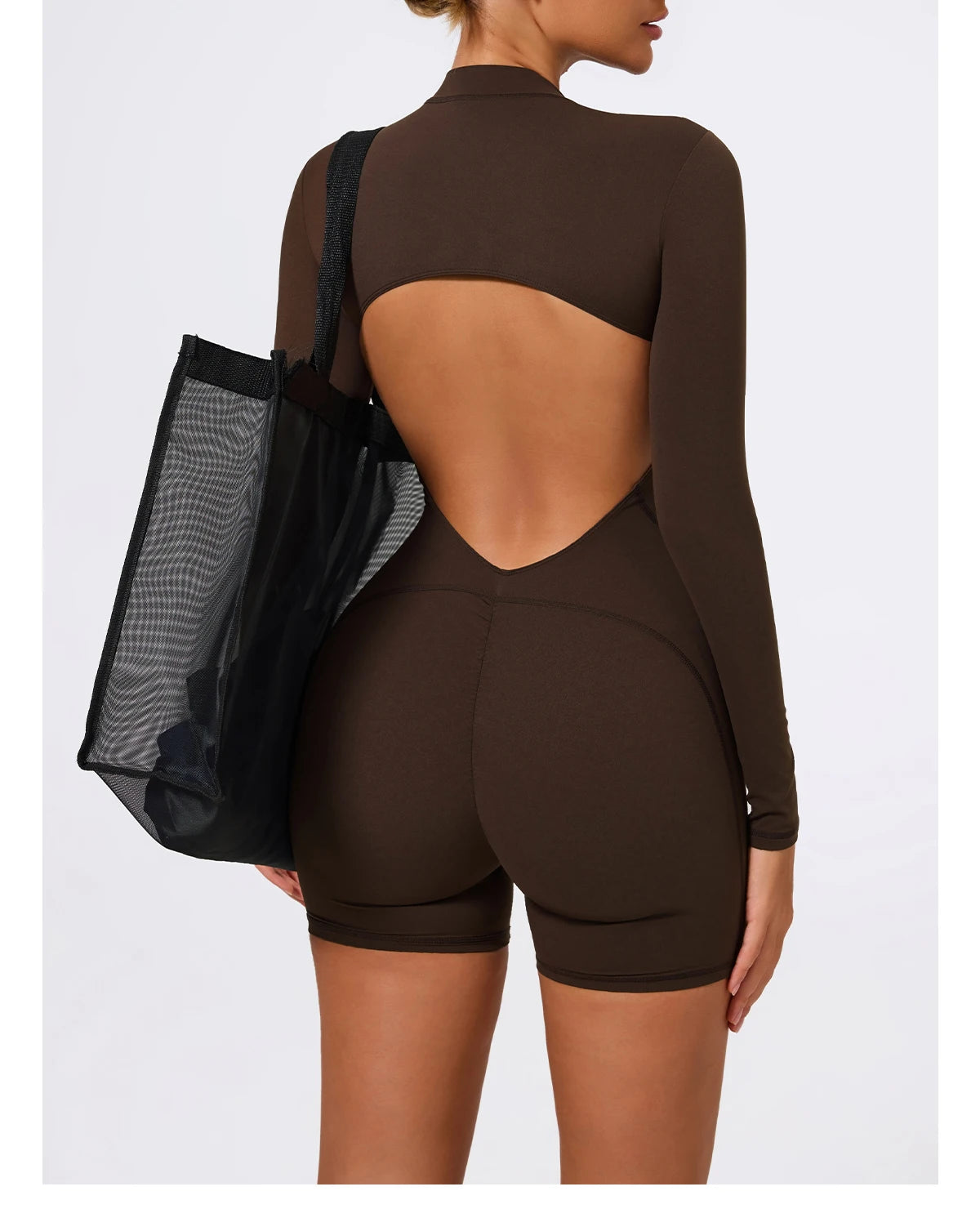 Summer V Back Scrunch One-Piece Suit Push Up Sports Jumpsuit Woman Fitness Zipper Overalls Workout Rompers Women Gym Bodysuits