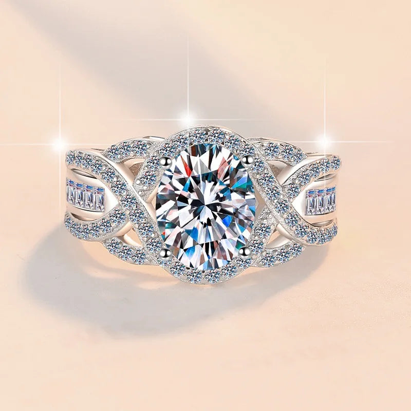 Selling Moissanite 925 Sterling Silver Ring D Color VVS 2 Carat Oval Diamond Finger Band GRA Certified Fashion Jewelry