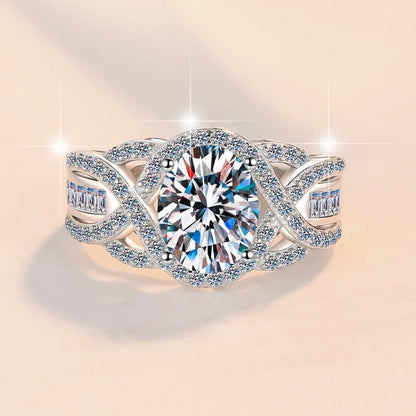 Selling Moissanite 925 Sterling Silver Ring D Color VVS 2 Carat Oval Diamond Finger Band GRA Certified Fashion Jewelry