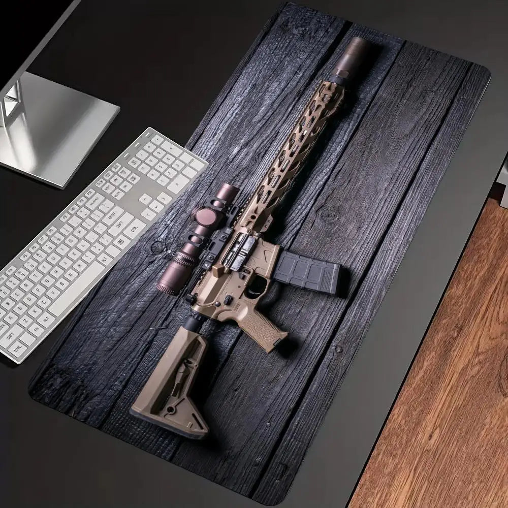 Large Gun Gaming Mouse Pad 900×400 Non-Slip Rubber Stitched Edges Desk Mat 3D Cool Gun Pattern Keyboard Pad Gaming Accessories