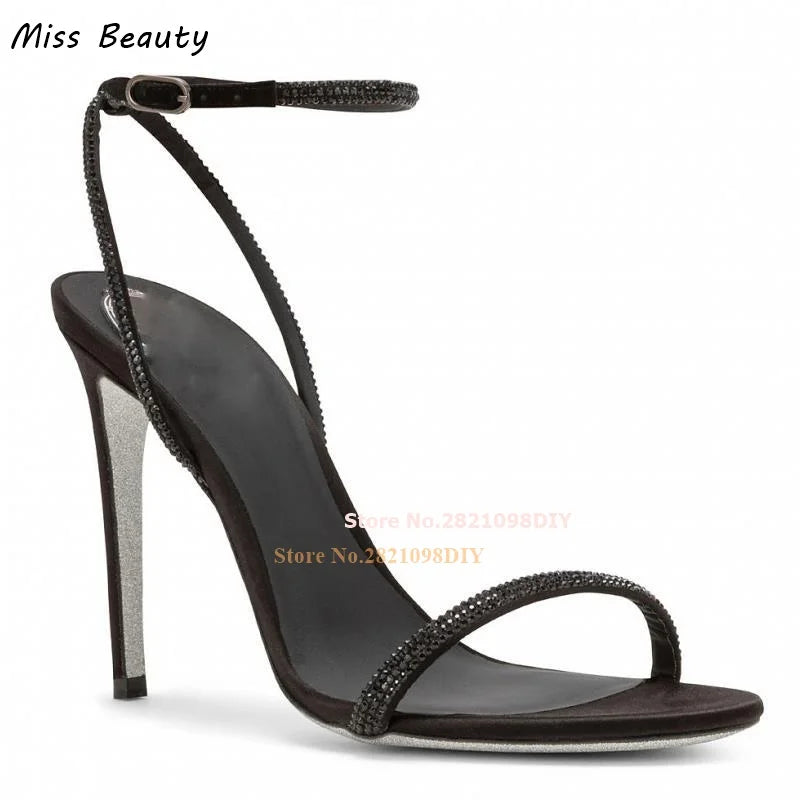 Concise One Belt Crystal High Heel Sandals Women Buckle Strap Stiletto Heeled Summer Shoes Bling Bling Ankle Strap Shoes