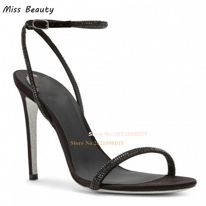 Concise One Belt Crystal High Heel Sandals Women Buckle Strap Stiletto Heeled Summer Shoes Bling Bling Ankle Strap Shoes