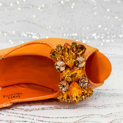 Elegant Orange Color 2025 Rhinestone High-Heels Shoes & Handbag Set – Luxury Wedding & Party Accessories