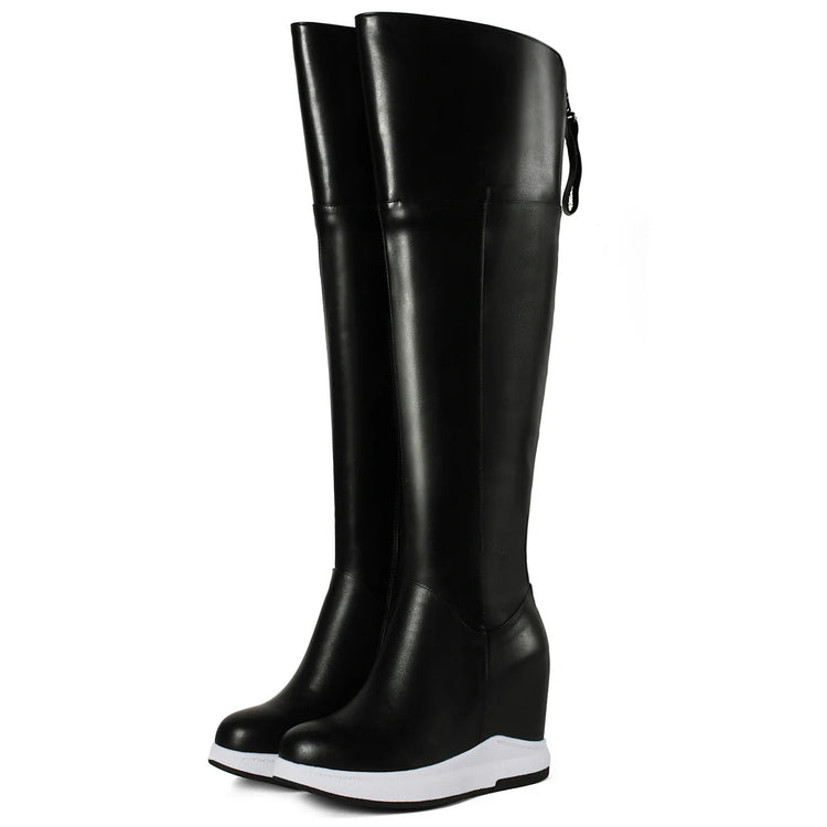 Winter Warm Chunky Sneakers Women Genuine Leather Wedges High Heel Over The Knee Snow Boots Female Platform Pumps Casual Shoes