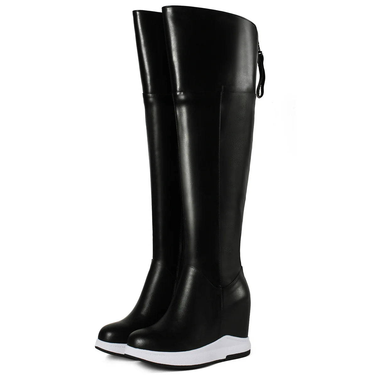 Winter Warm Chunky Sneakers Women Genuine Leather Wedges High Heel Over The Knee Snow Boots Female Platform Pumps Casual Shoes