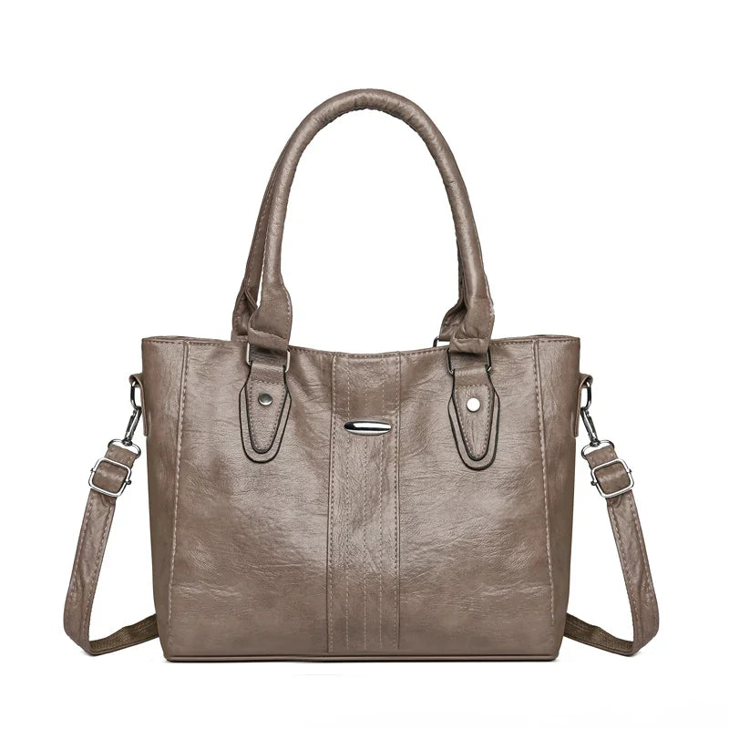 New Soft Leather Handbag For Women Vintage Shoulder Tote Bag Luxury Designer Ladies Large Capacity Purse Commute Bags Sac A Main