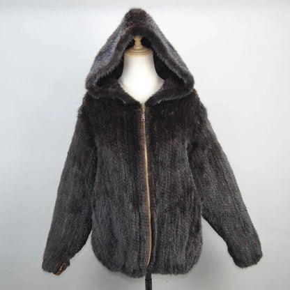 New Style Women Genuine Mink Fur Jacket Coat Winter Warm Fashion Casual Real Fur Coat Lady Warm Soft Knitted Mink Fur Outwear
