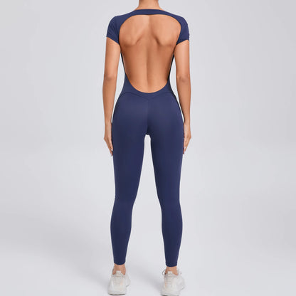 2025 Yoga Jumpsuit Fitness Sports Overalls Gym Clothing Set Wear Pilates Workout Clothes Women Short Sleeves Outfit Activewear