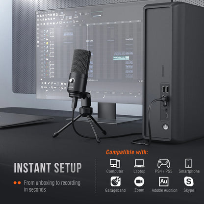 FIFINE Metal USB Condenser Microphone with Gain Knob,Newly Upgraded Detachable Dual-Joint Recording Mic for Laptop/PC-K669