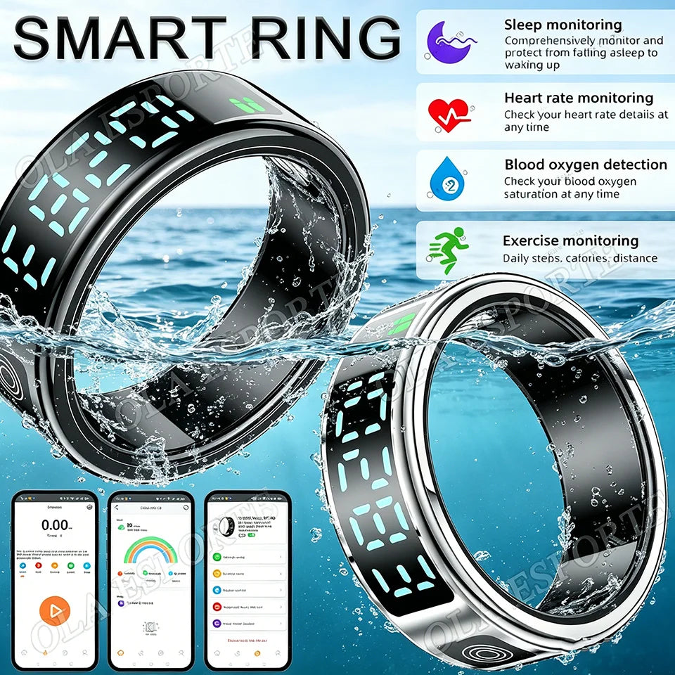 2026 Smart Ring with Display Screen and Touch, Wireless Charging, Health Manager, 5 ATM Waterproof For Men Women Rings R12 R11