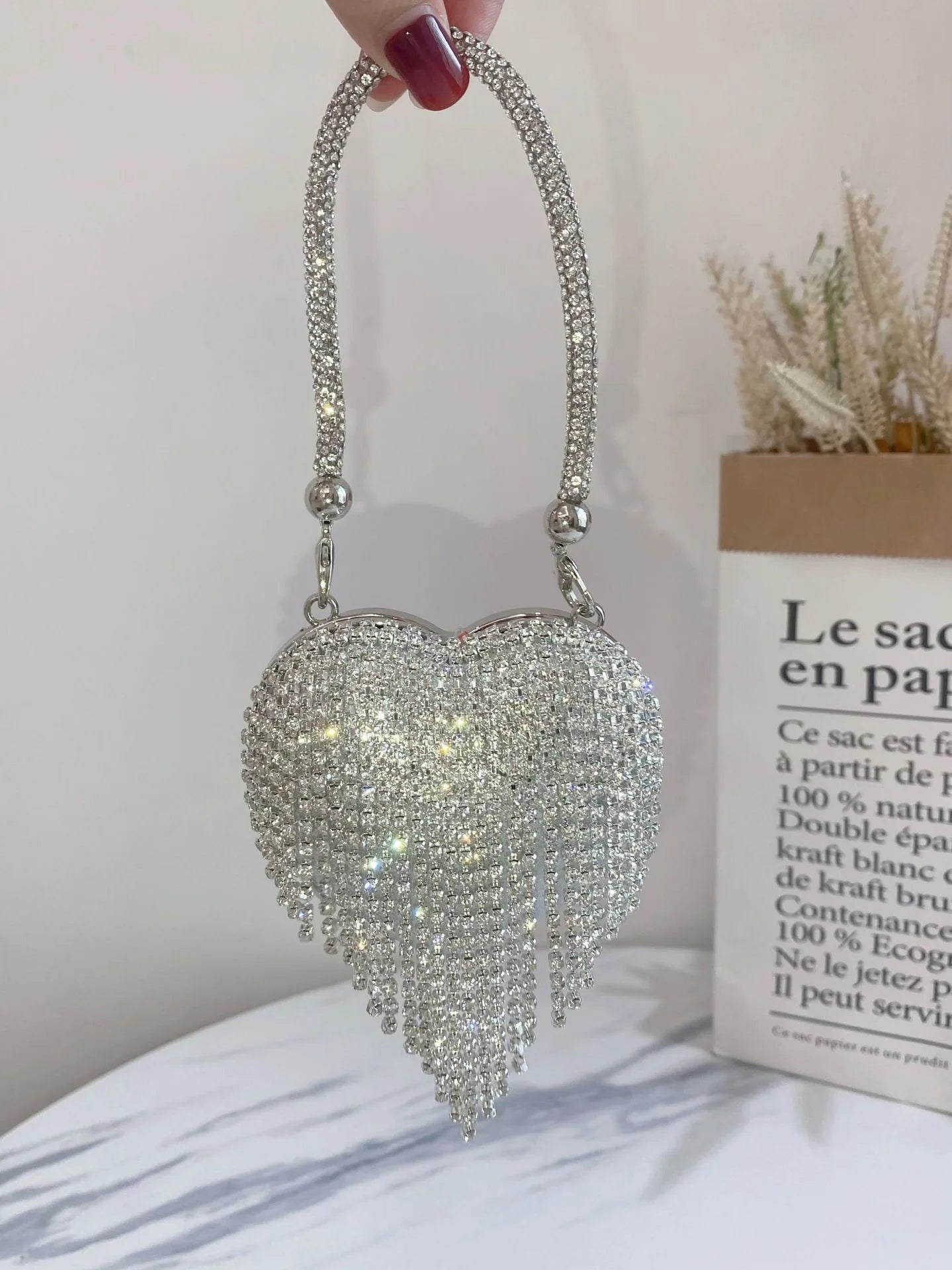 Diamond Evening Clutch Rhinestones Purse Ladies Fashion Bag Designer for Women Chain Shoulder Bag Luxury Small Bling Heart Shape