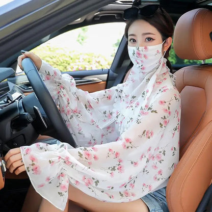 Cycling Sun Protection Shawl Driving Ice Silk Neck Face Cover Scarf Cooling Outdoor Cover Up Breathable Long Flared Sleeve Cape