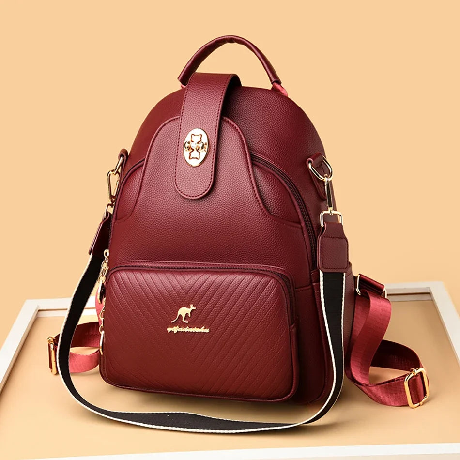 2024 New Fashionable Women's Backpack High Quality Soft Leather Women Shoulder Bag Famous Luxury Brand Female Handbag Sac A Main