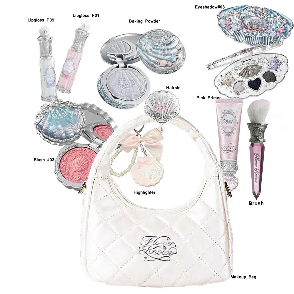 Makeup Set Flower Knows Shell Pearl Bunny Garden Setting Powder Lip Gloss Blush All In One Baking Powder Glitter Highlighter Kit