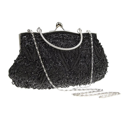 Women's Retro Small Totes Evening Bags Beaded Embroidered Ladies Clutch Purse Shoulder Chain Wedding Party Handbags Bags Purses