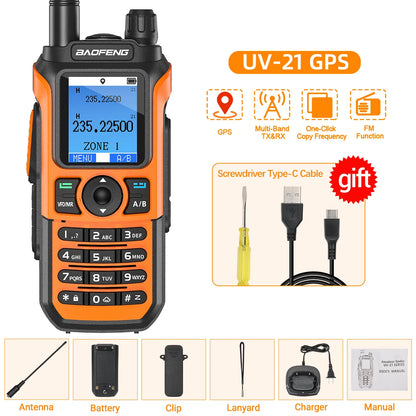 Baofeng UV-21 PRO Walkie Talkie GPS Portable Long Range Mutli-Band Wireless Copy Frequency Type-C Charger Radio Upgrade UV17 PRO