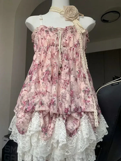 Lace Purple Dot Mini Dress Women Floral Dress Elegant Casuak Y2k Boho Kawaii Vintage One Piece Dress Korean Fashion Vintage Chic