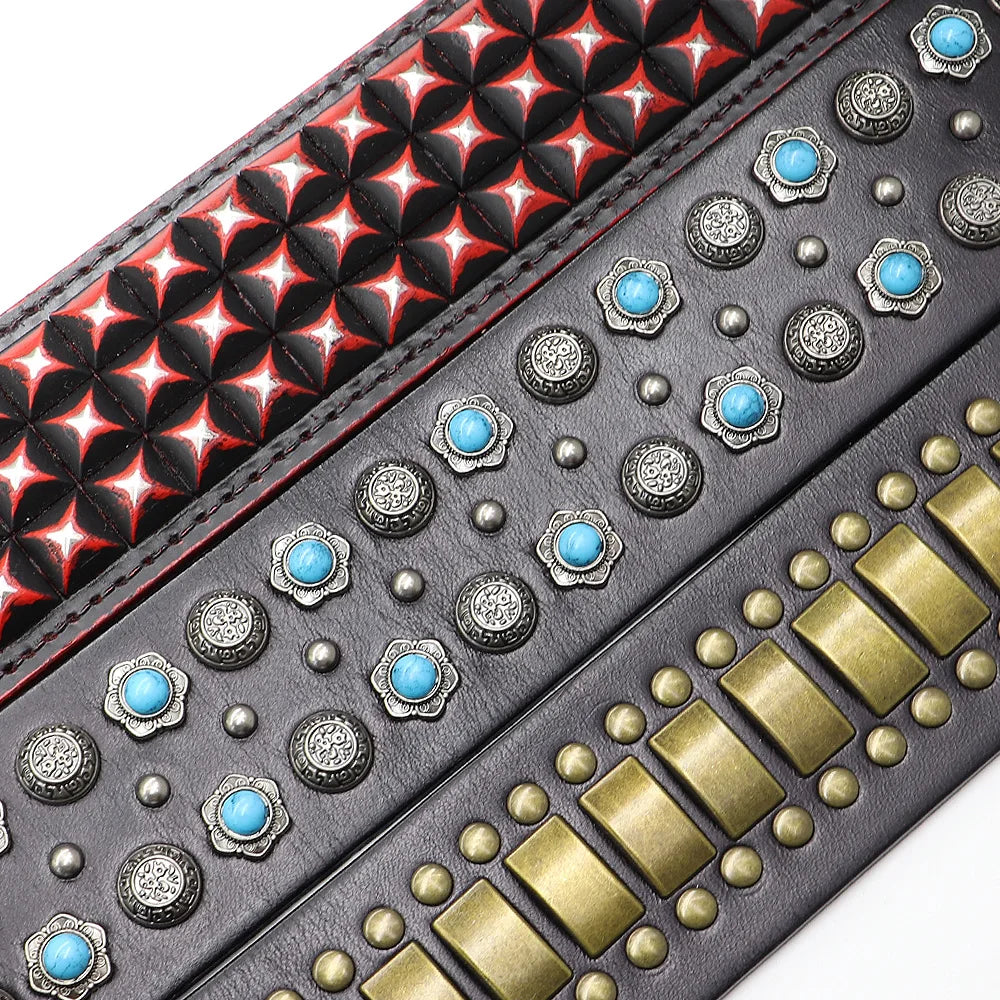 Genuine Leather Big Dog Collar 2inch Wide Diamond Dog Collars Durable Spike Pet Necklace Luxury for Medium Large Dogs Pitbull