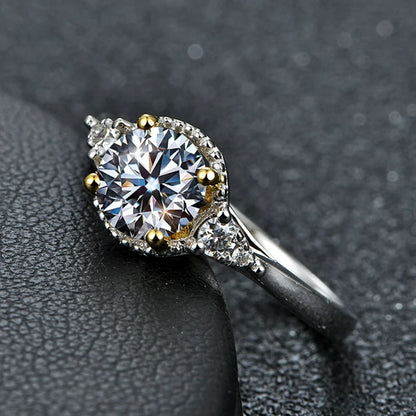 ATTAGEMS 1.0ct Round Engagement Ring 18K Yellow Gold Plated 925 Sterling Silver Diamond Moissanite Rings For Women Fine Jewelry
